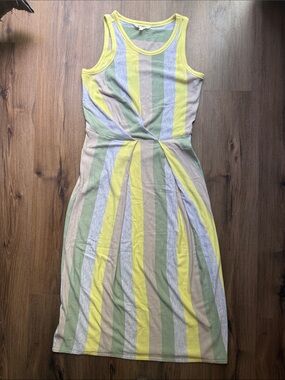 Lou & Grey for LOFT Striped Tank Dress in Yellow, Sage & Beige